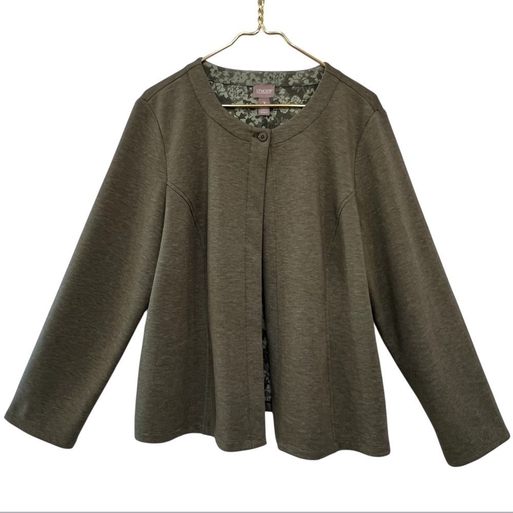 Chico’s Olive Green Single Button Cardigan Jacket Rayon Blend Size XL